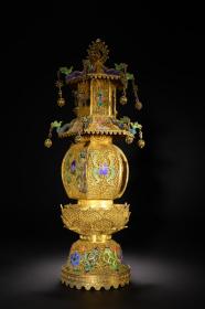 旧藏 银鎏金花丝佛龛