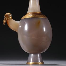 旧藏 老玛瑙包金净瓶一对