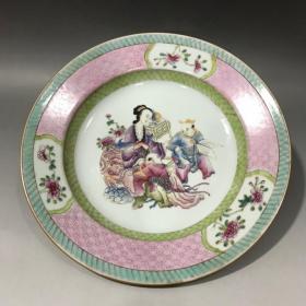 回流粉彩三娘教子盘,