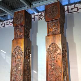 旧藏 黄花梨高浮雕麒麟风水柱原木，