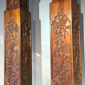 旧藏 黄花梨高浮雕麒麟风水柱原木，