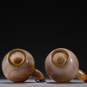 旧藏 老玛瑙包金净瓶一对