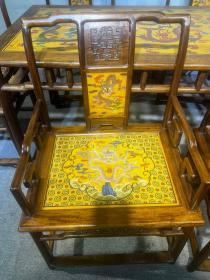 旧藏大叶黄花梨雕填餐桌,