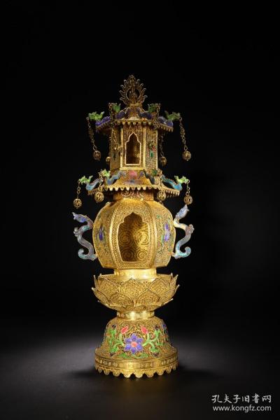 旧藏 银鎏金花丝佛龛