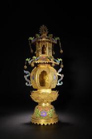 旧藏 银鎏金花丝佛龛