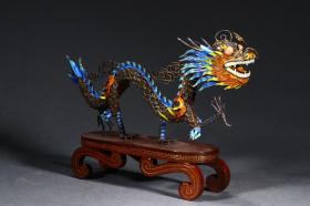 清:银累丝烧蓝龙摆件。