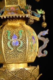 旧藏 银鎏金花丝佛龛