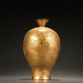 清代 铜鎏金凤凰花瓶。