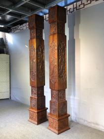 旧藏 黄花梨高浮雕麒麟风水柱原木，