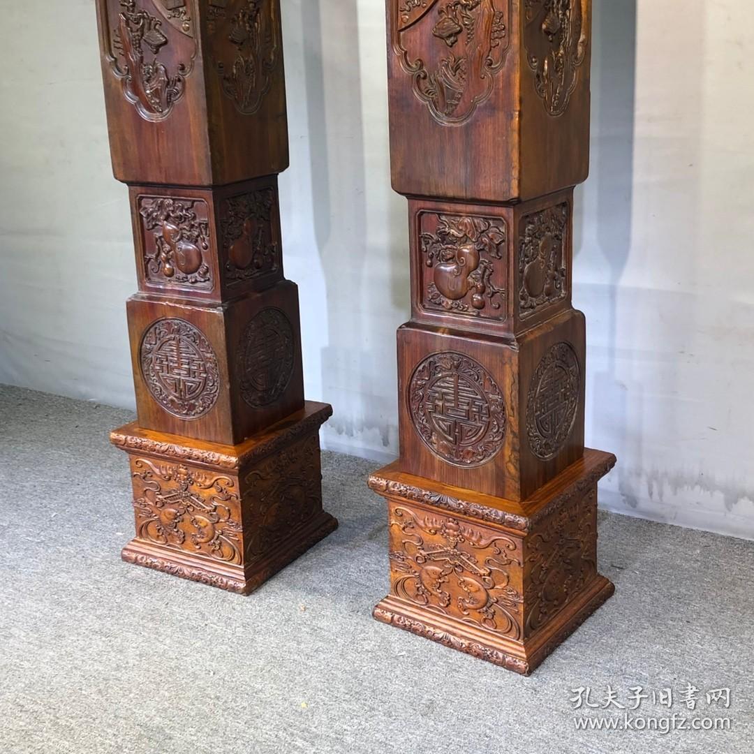 旧藏 黄花梨高浮雕麒麟风水柱原木，