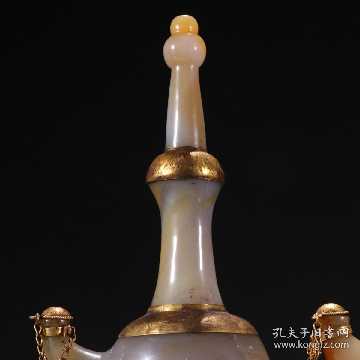 旧藏 老玛瑙包金净瓶一对