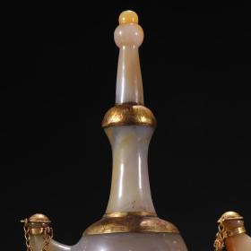 旧藏 老玛瑙包金净瓶一对