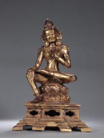 明代-铜鎏金“自在观音”坐像。