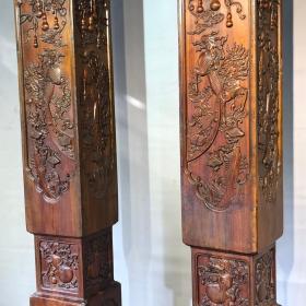 旧藏 黄花梨高浮雕麒麟风水柱原木，