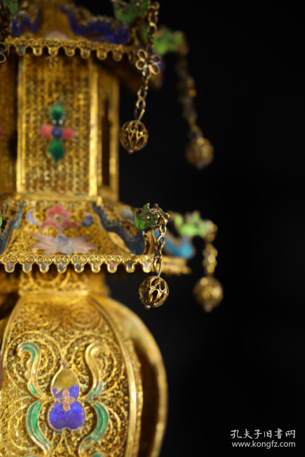 旧藏 银鎏金花丝佛龛