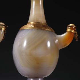 旧藏 老玛瑙包金净瓶一对