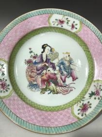 回流粉彩三娘教子盘,