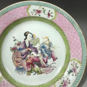 回流粉彩三娘教子盘,