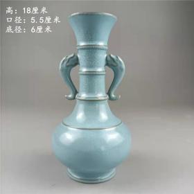 宋汝窑双鱼耳花瓶古瓷器古玩小摆件古董老物收藏软装饰品