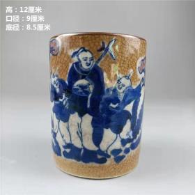 明成化青花人物帽筒手绘古老货瓷器家居摆件古董古玩收藏