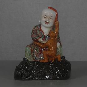 釉上彩人物雕塑陶瓷摆件（封候）手工制古玩收藏窑