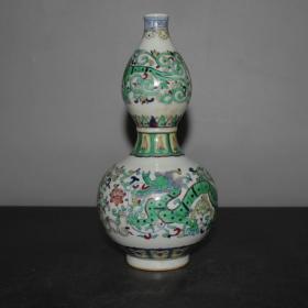 青花斗彩花卉赤龙葫芦瓶满工六字底款古玩古董家居明清装饰