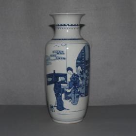 细工青花画人物故事赏瓶无光釉清三代中式摆件精品陶瓷明清