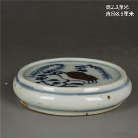 清光绪民窑手绘青花釉里红花鸟纹盖置茶托杯托古玩古董瓷器收藏
