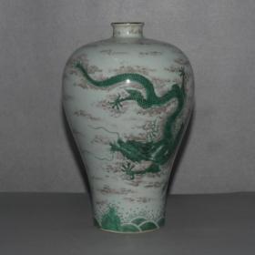 精品高档手绘粉彩龙纹大梅瓶口缘描本金海水纹满工古玩收藏