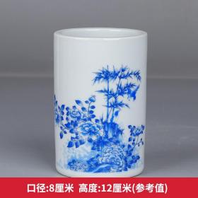 大清光绪年制款釉上青花竹子节节高升图纹小笔筒古瓷器古玩古董