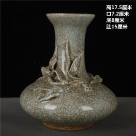 宋哥窑捏花裂纹釉花瓶古董古玩古瓷老货旧货老物件民俗酒店摆件