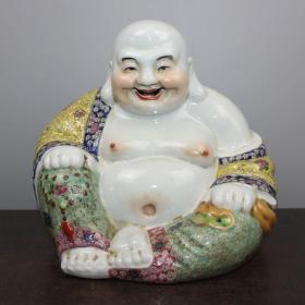 民国粉彩弥罗佛大肚佛刻朱茂记造佛像古玩古董收藏家居摆件