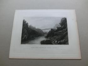 【百元包邮】 《印度北方邦一处绳索桥》（GRASS ROPE BRIDGE AT TEREE）  1840年代  钢版画   纸张尺寸约27 × 20.7厘米