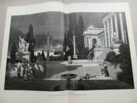 【百元包邮】1896年  巨幅木刻版画《尼禄火烧罗马城》（Der Brand Roms unter Nero）纸张尺寸56×41厘米