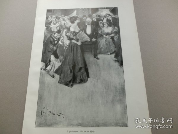 【百元包邮】《会场焦点》（Wo ist die Pfeife？） 1902年，平版印刷画，纸张尺寸约41×28厘米。