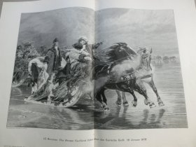 【百元包邮】《越过库尔斯河》（Der Grosse Kurfürst fährt über das Kurische Haff. 19. Januar 1679）1902年，大幅木刻版画，纸张尺寸约56×41厘米。