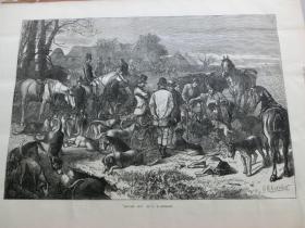 【百元包邮】1873年 木刻版画 《狩猎》（DIGGING OUT）纸张尺寸约39.5×27厘米