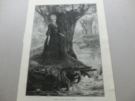 【百元包邮】1873年 木刻版画 《渐行渐远》（DRIFTING AWAY）纸张尺寸约39.5×27厘米