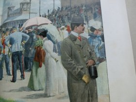 【百元包邮】《在弗罗伊德瑙》（Auf der Freudenau）1902年，大幅彩色平版印刷画，纸张尺寸约56×41厘米。