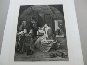 【百元包邮】1887年，铜版蚀刻版画《少女的相思病》（DIE LIEBESKRANKE）  维也纳艺术画廊出品  纸张尺寸约38.8×28.8厘米  扬·斯丁 Jan Steen （1626-1679）荷兰十七世纪的风俗画家，以不同风格描绘农民和中产阶级的生活趣事，其中以酒宴方面的作品最为生动完整。作品具有丰富的色彩和幽默感，显示出画家对人物心理上的洞察力  雕刻师：L.KUHN
