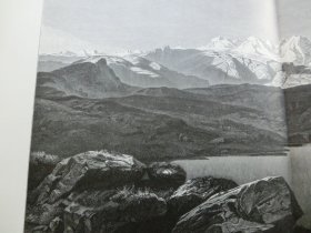 【百元包邮】《风景画：阿尔卑斯山脉，罗莎山群的日出》（Die Monte Rosa Kette bei Sonnenaufgang）1891年，大幅木刻版画， 纸张尺寸约56×41厘米。出自著名瑞士风景画家，亚历山大·卡拉莫（Alexandre Calame，1810–1864）的油画作品 -杜富尔峰海拔4634米，是阿尔卑斯山第二高峰，向西正对马特洪峰，是位于瑞士和意大利边境的罗莎山群的最高点