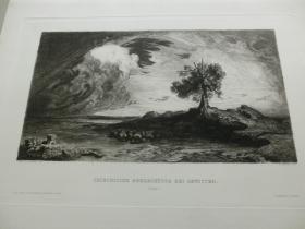 【百元包邮】1883年蚀刻铜版画《风景画：暴风雨中的海岸》（GRIECHISCHE MEERESKUSTE BEI GEWITTER）出自19世纪初德国风景画家卡尔·罗特曼（Carl Rottmann，1798–1850）的绘画作品   雕刻师：Wilhelm Hecht（1843–1920，奥地利）  维也纳艺术画廊出品  纸张尺寸约37.3×27.4厘米