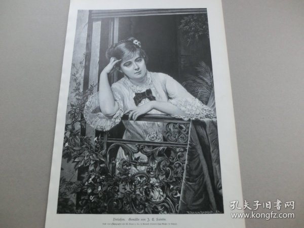 【百元包邮】《忧伤的少女》（Verlassen）1884年，木刻版画， 纸张尺寸约41×28厘米。出自19世纪法国画家，朱尔斯·埃米尔·圣廷（Jules Emile Saintin，1829-1894）绘画作品。