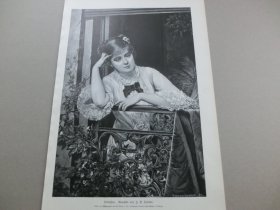 【百元包邮】《忧伤的少女》（Verlassen）1884年，木刻版画， 纸张尺寸约41×28厘米。出自19世纪法国画家，朱尔斯·埃米尔·圣廷（Jules Emile Saintin，1829-1894）绘画作品。