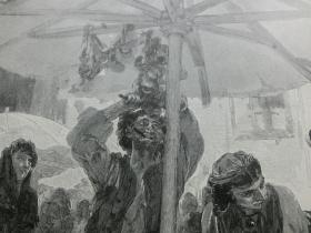 【百元包邮】1896年，木刻版画《意大利1885年市场一景》 ( Scene von einem italienischen markte 1885 )，纸张尺寸约41×28厘米。出自德国19世纪最伟大画家，世界著名素描大师，阿道夫·冯·门采尔（Adolph Von Menzel，1815-1905）绘画作品