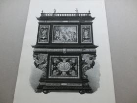 【百元包邮】1883年蚀刻版画《橱柜，天使图》    维也纳艺术画廊出品  纸张尺寸约37.3×27厘米