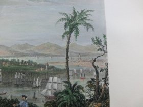 【百元包邮】 1840年代 “彩色”精品钢板画《从丹麦人命名的岛上眺望黄埔》 中国题材钢版画   托马斯.阿罗姆 （Thomas Allom）作品  纸张尺寸约26.8×20.8厘米  古老的手工上色