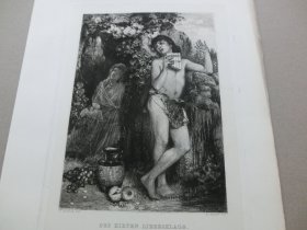 【百元包邮】1880年，铜版蚀刻版画《牧羊人的情怨》（DES HIRTEN LIEBESKLAGE）   纸张尺寸约33.8×25.2厘米  维也纳艺术画廊出品   出自瑞士象征主义派画家，阿诺德·勃克林（Arnold Bocklin，1827-1901）作于1866年的油画，藏于德国巴伐利亚国家绘画收藏馆 -- 雕刻师：Wilhelm Hecht（1843–1920，奥地利画家、雕刻师）