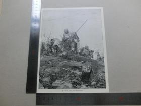 【百元包邮】1898年，小幅木刻版画《率先开火》（Der erste Flintenschuss），尺寸如图。