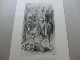 【百元包邮】1901年 珂罗版版画《成王败寇》（VAE VICTIS） 源自艺术日志  伦敦文切公司出品  纸张尺寸约32.2×23.8厘米。出自19世纪著名英国漫画家和插图画家，约翰·坦尼尔爵士（Sir John Tenniel，1820–1914）作于1871年的素描作品 -- 描绘公元前390年，瓦克鲁率领高卢大军横扫伊托鲁里亚后围攻七个月后，最终攻占罗马城后的场景